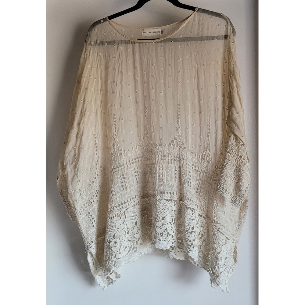 4 Love And Liberty Johnny Was Silk M Cream Embroidered Lace Boho Long Sleeve Top